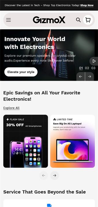 GizmoX theme homepage on mobile