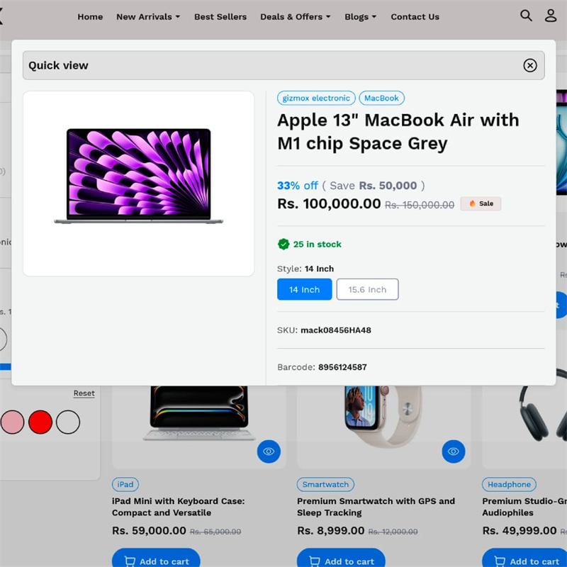 Product quick view design