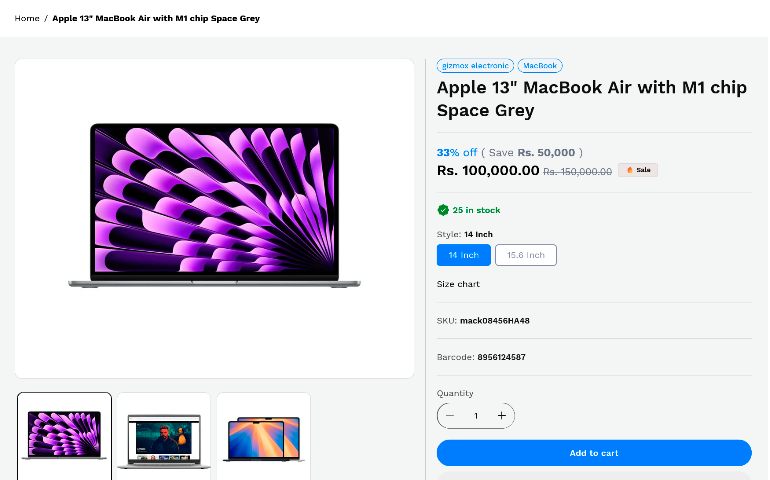 GizmoX product page with MacBook Air listing