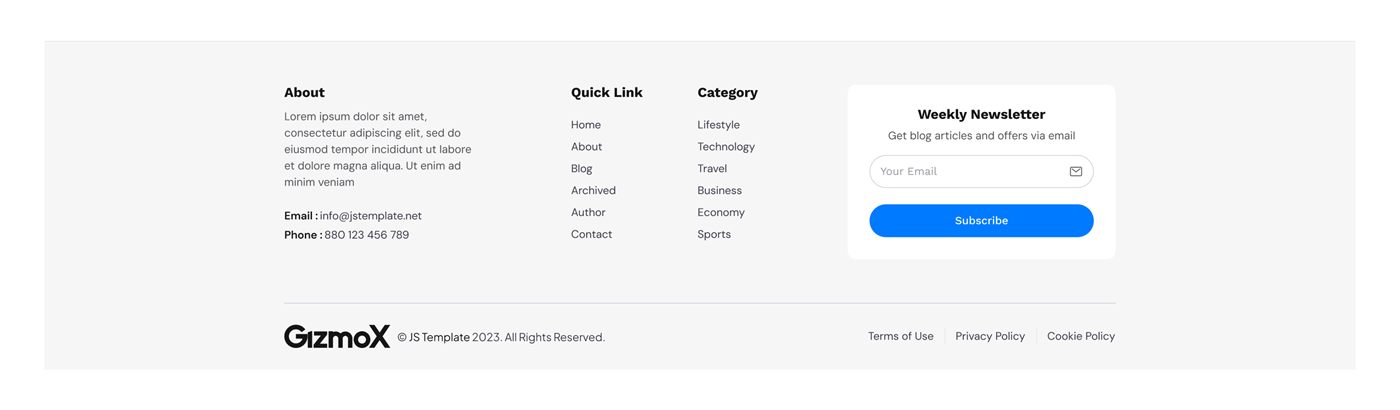 Footer style of the GizmoX theme